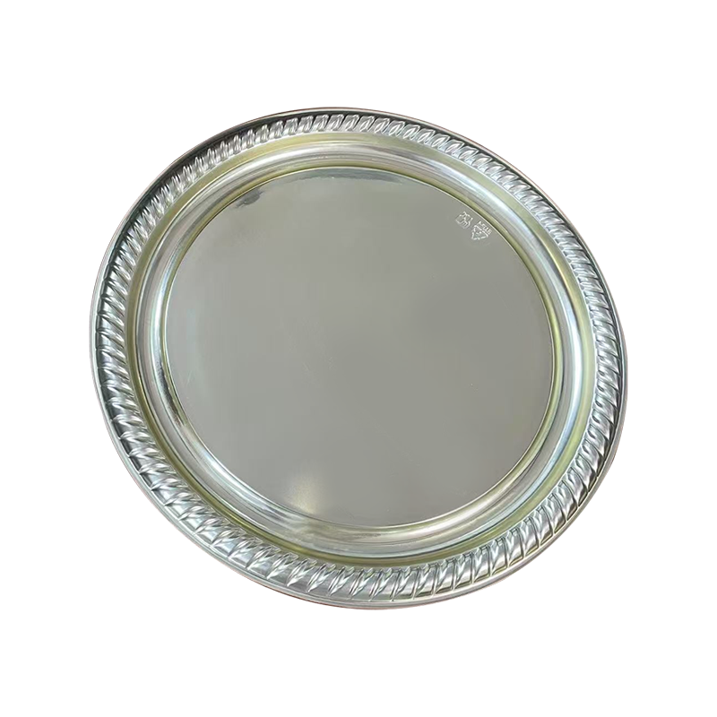 Baki melingkar tepi berbentuk kipas berwarna perak